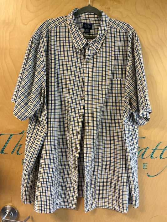 Harbor Bay Short Sleeve Button-Up Shirt - NavyBlue/Yellow Check - 3XLT