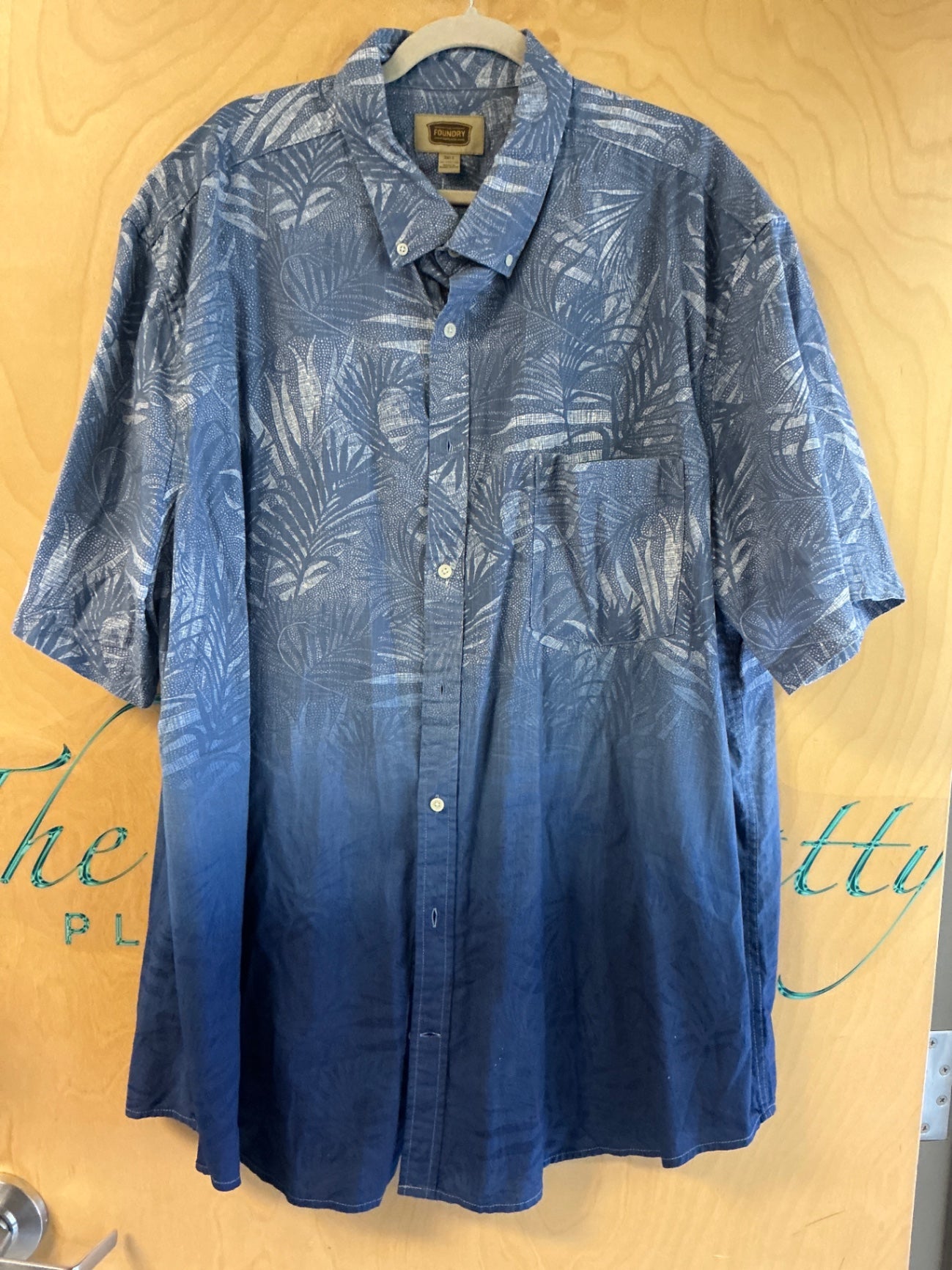 Foundry Short Sleeve Button-Up Shirt - Blue - 3XLT