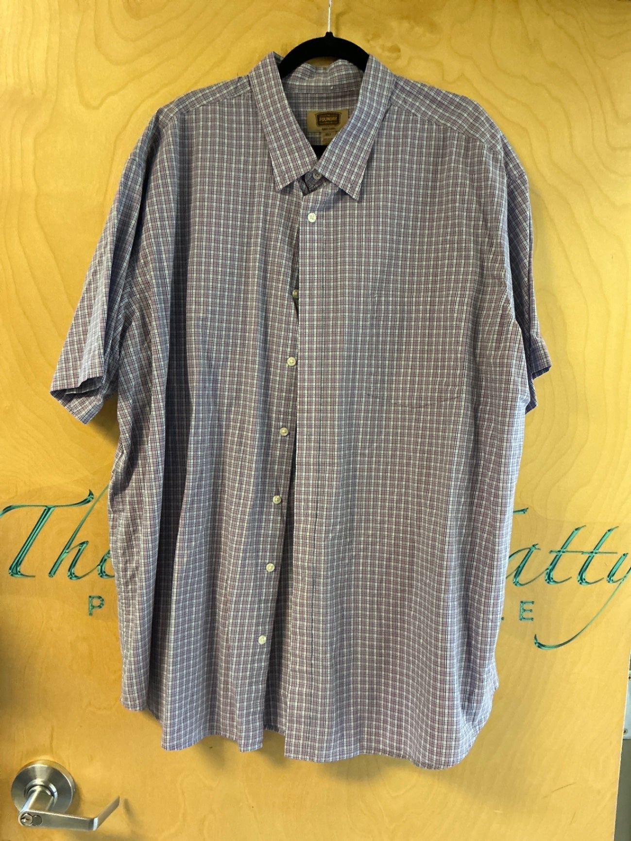 Foundry Short Sleeve Button-Up Shirt - Purple/white check - 3XLT