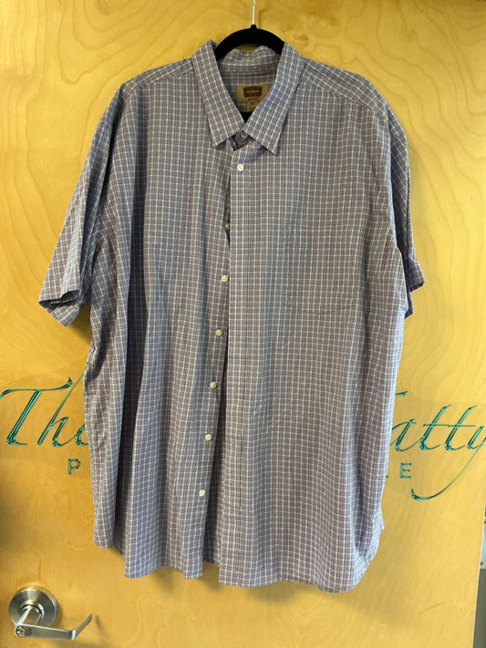 Foundry Short Sleeve Button-Up Shirt - Purple/white check - 3XLT