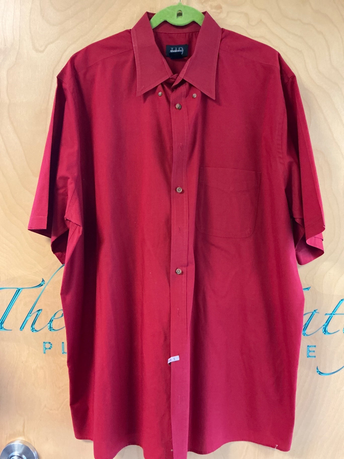 Harbor Bay Short Sleeve Button-Up Shirt - Red - 2XLT