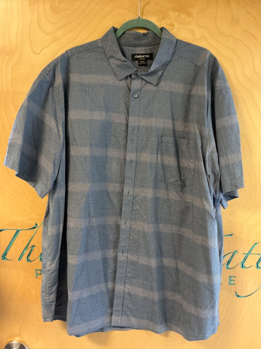 Claiborne Short Sleeve Button-Up Shirt - Navy Blue/Gray - 3XLT