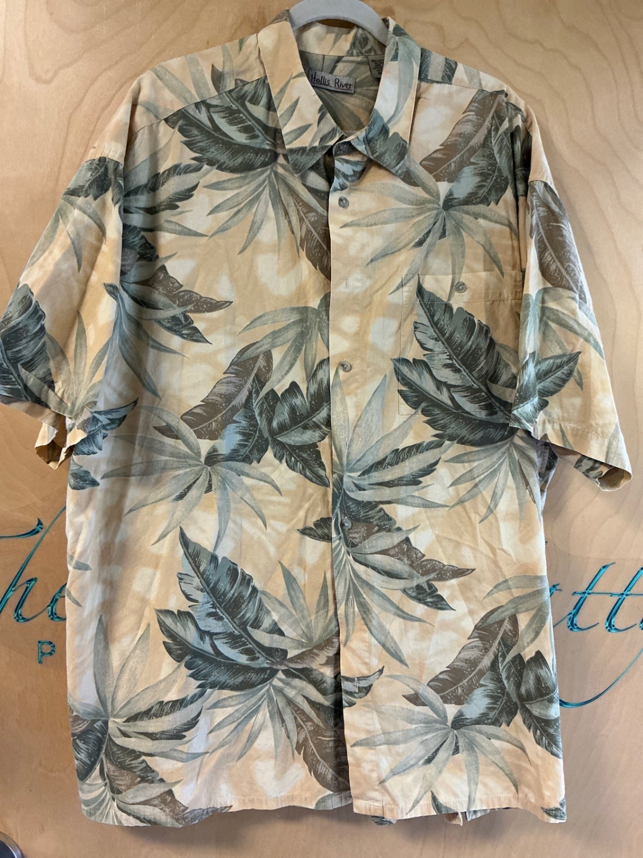 Hollis River Short Sleeve Button-Up Shirt - Yellow and dark green - 3XLT