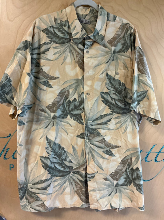 Hollis River Short Sleeve Button-Up Shirt - Yellow and dark green - 3XLT