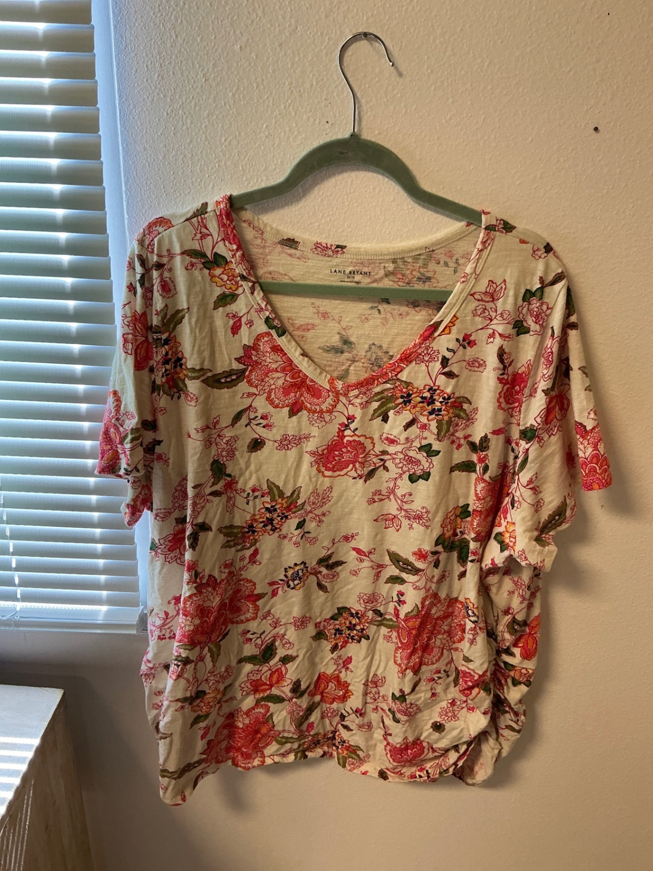 LANE BRYANT Blouse - Cream with pink, green, and red floral print - 26/28
