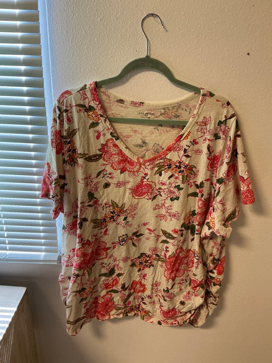 LANE BRYANT Blouse - Cream with pink, green, and red floral print - 26/28