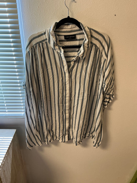 Lane Bryant Blouse - Beige with navy blue and white stripes - 28
