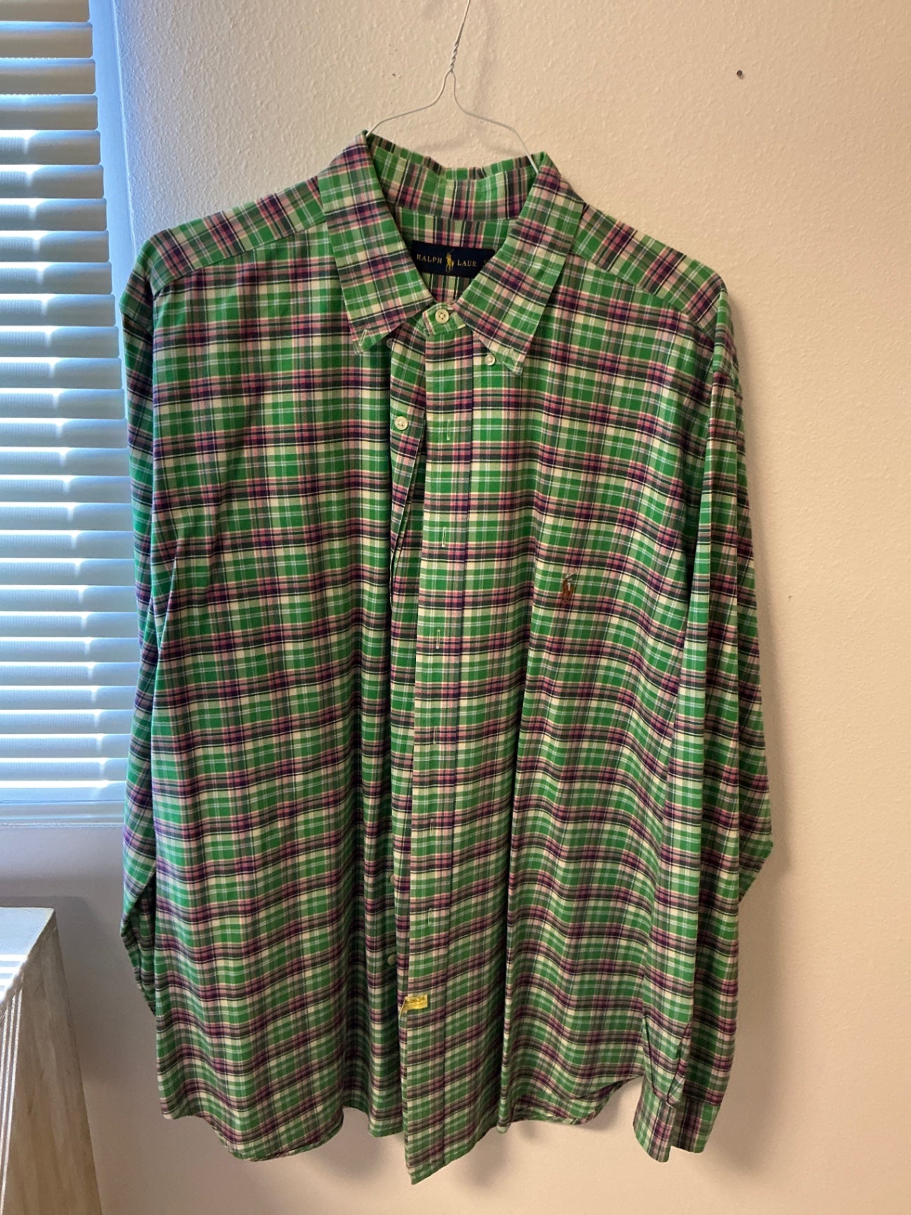 Ralph Lauren Shirt - Green with Pink and White Plaid - XLT