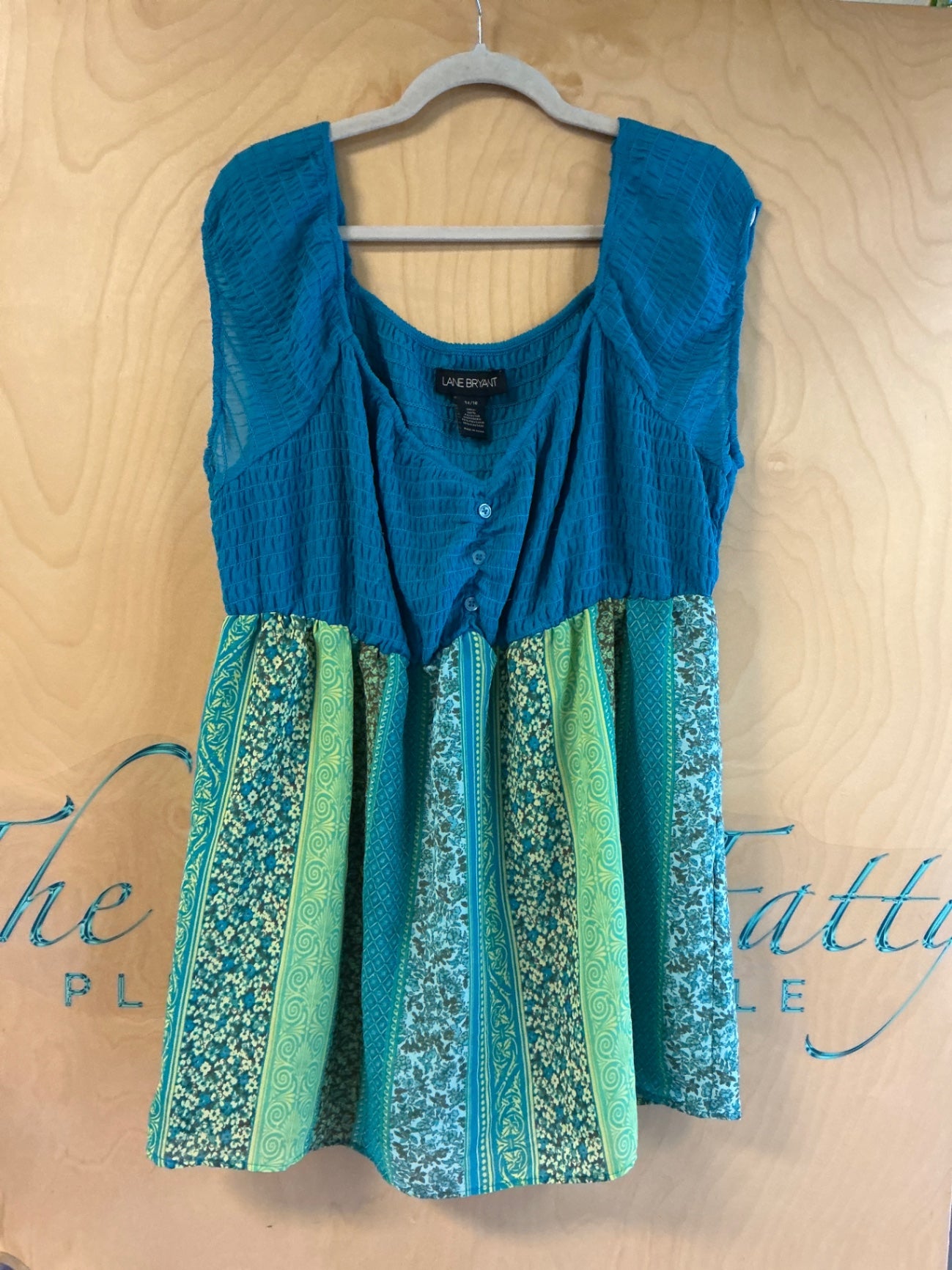 LANE BRYANT Blouse - Blue, Green, Yellow, Brown - 14/16