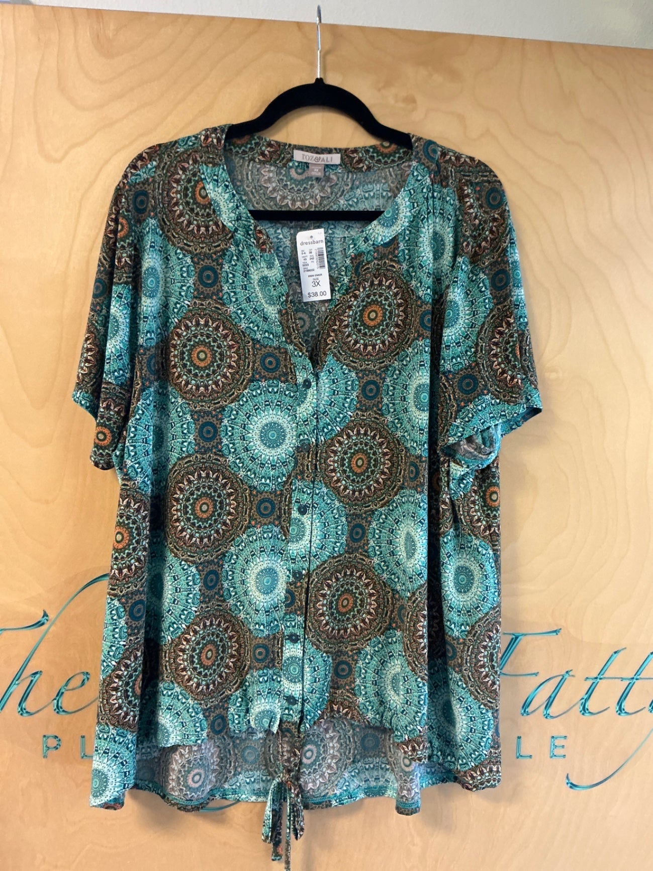 Roz & Ali Blouse - Multicolor (predominantly teal, brown, and orange) - 3X NWT