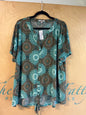 Roz & Ali Blouse - Multicolor (predominantly teal, brown, and orange) - 3X NWT