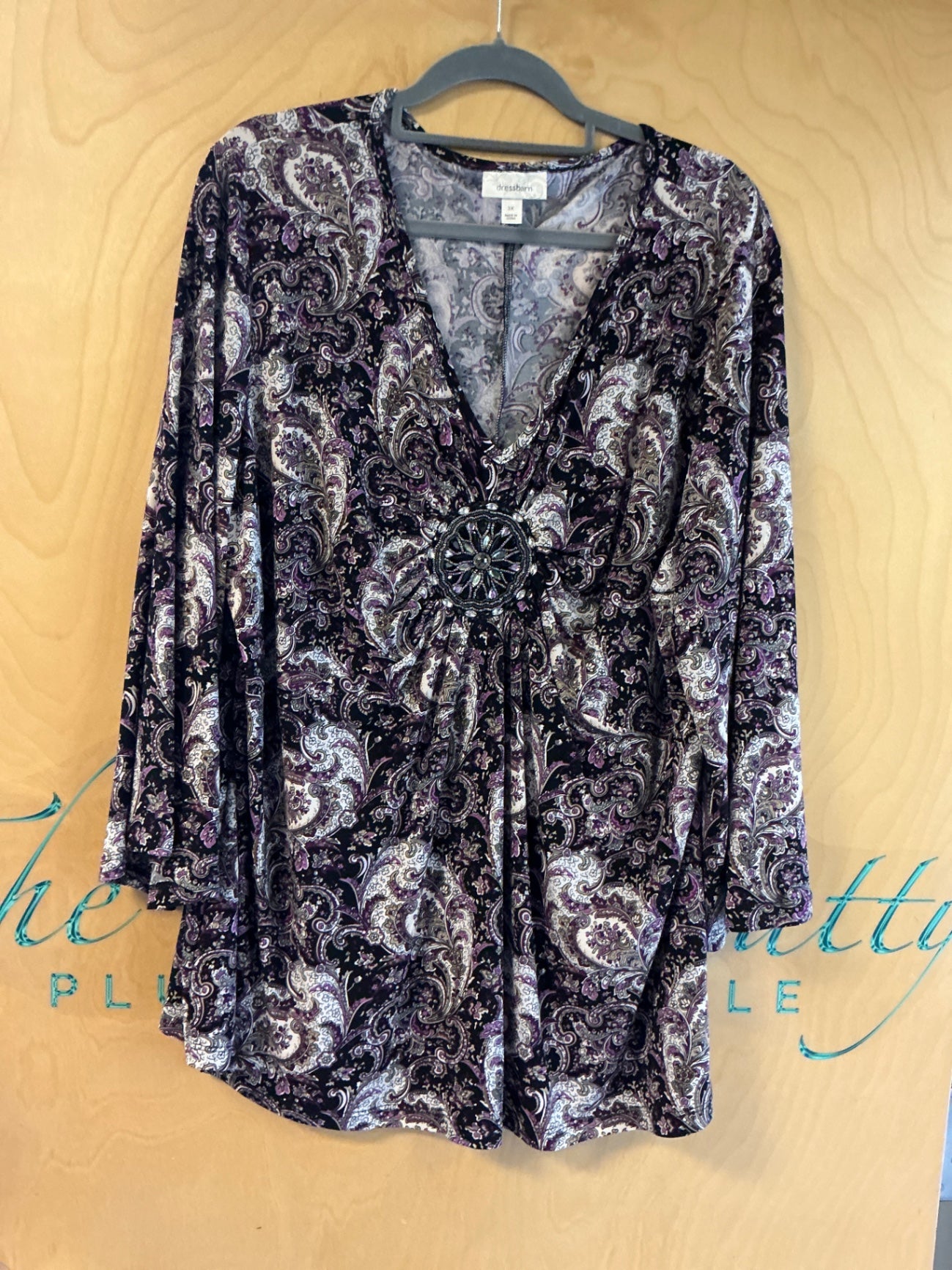 Dressbarn Blouse - Multicolor (primarily purple, black, white) - 3X