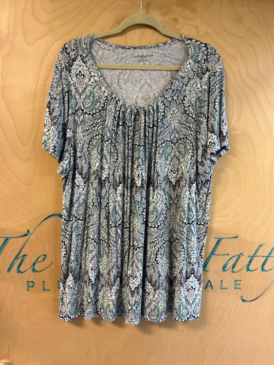 Croft & Barrow Blouse - Multicolor (predominantly black, white, and blue) - 2X