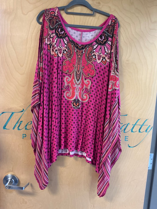 Lane Bryant Cold Shoulder Blouse - Pink with multicolor embroidery - 26/28