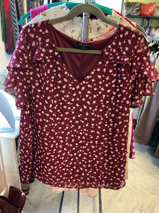 LANE BRYANT Blouse - Burgundy with pink dots - 16