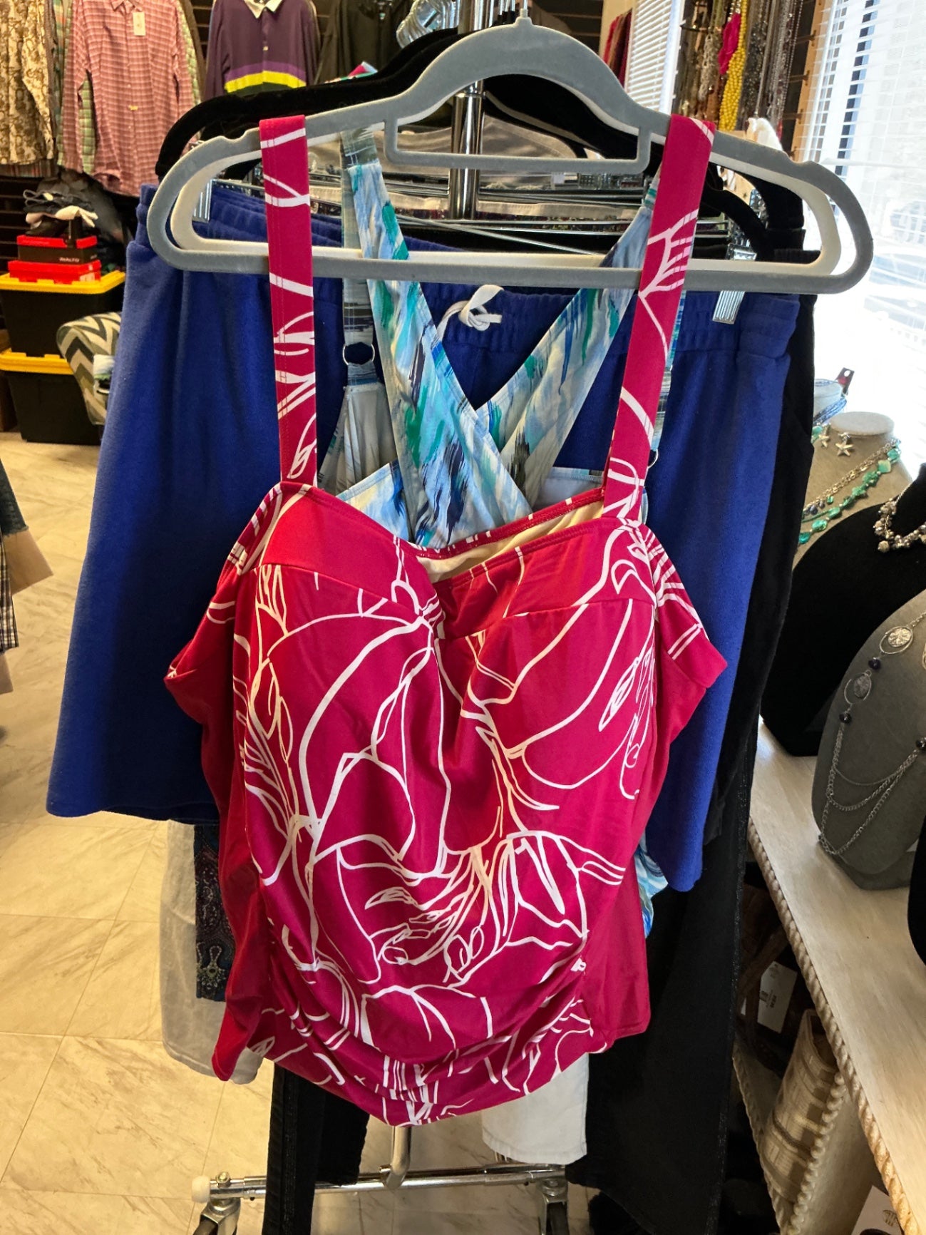 Swim Top - Pink with white pattern -