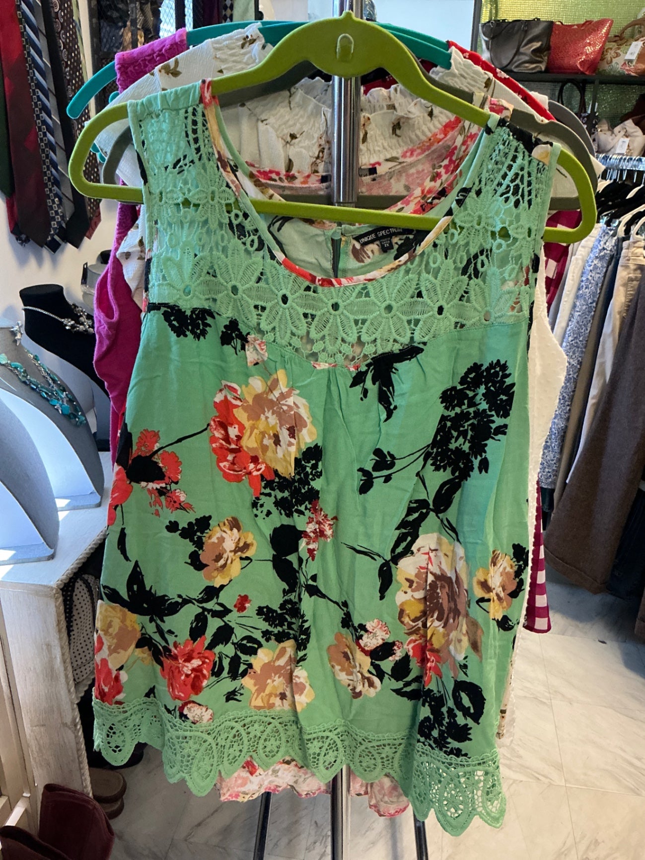 Unique Spectrum Sleeveless Top - Green - 2X