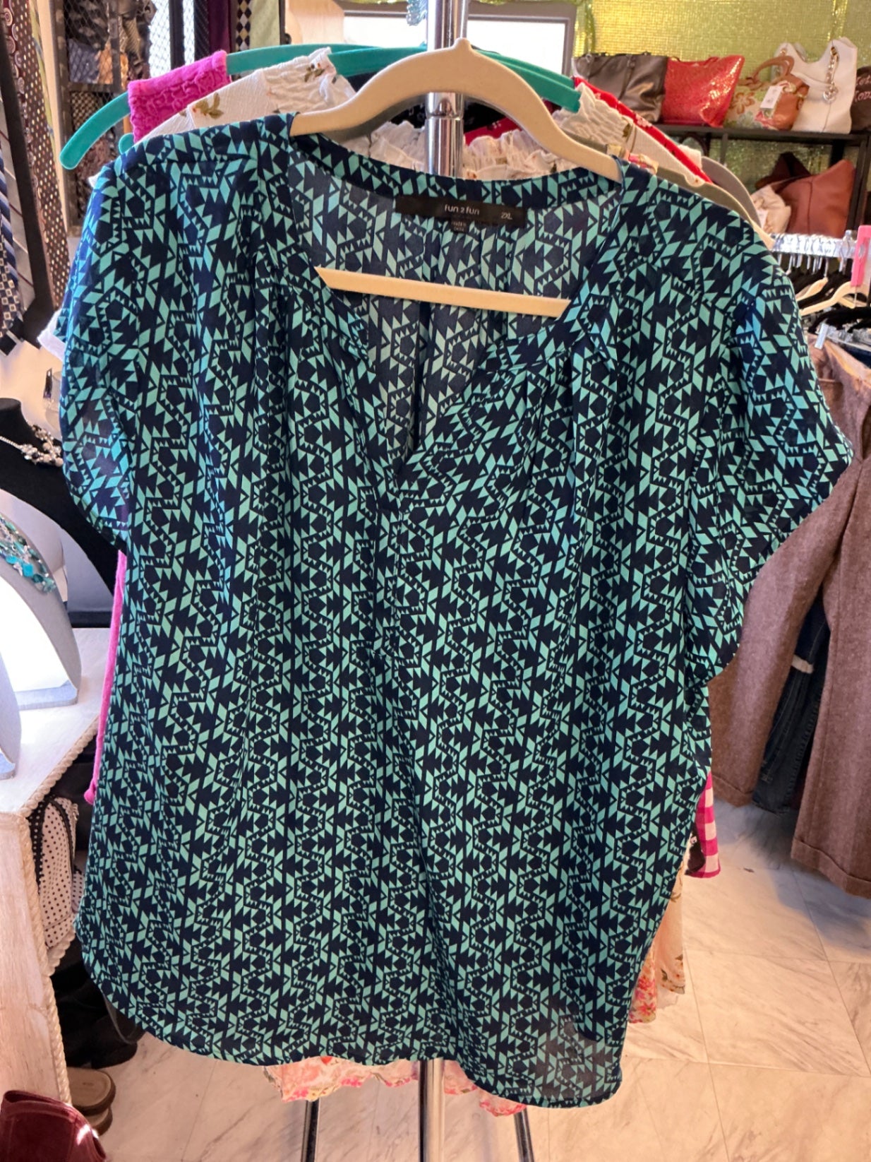 fun 2 fun Blouse - Blue and black - 2X