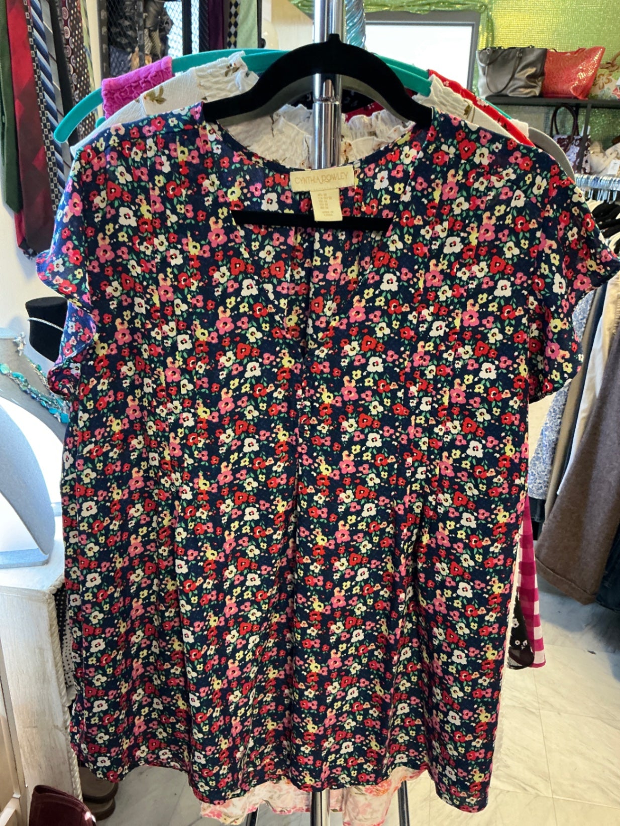 Cynthia Rowley Blouse - Navy blue with multicolored floral print - 1X