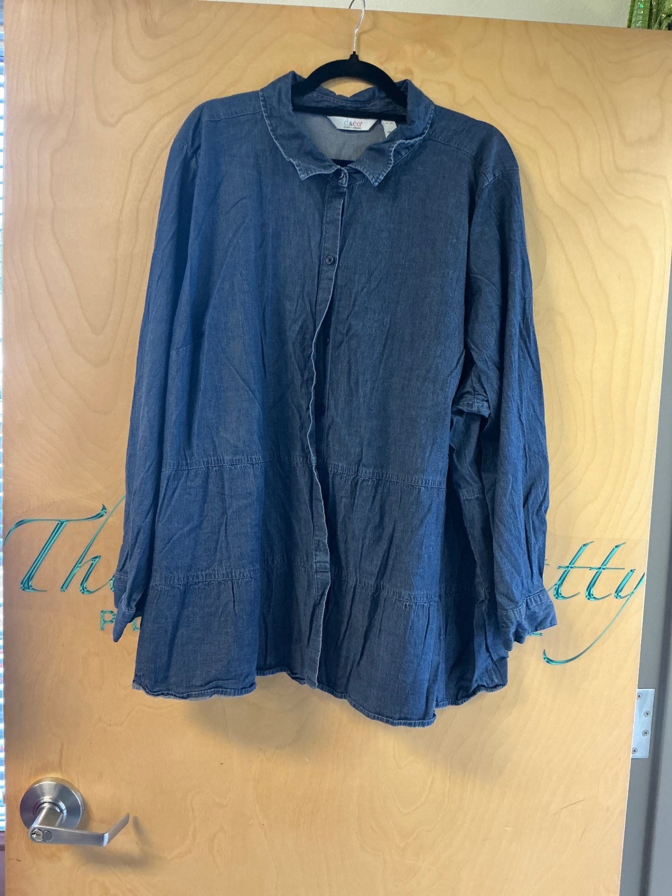 D & Co Denim Blouse - Dark Blue - 5X