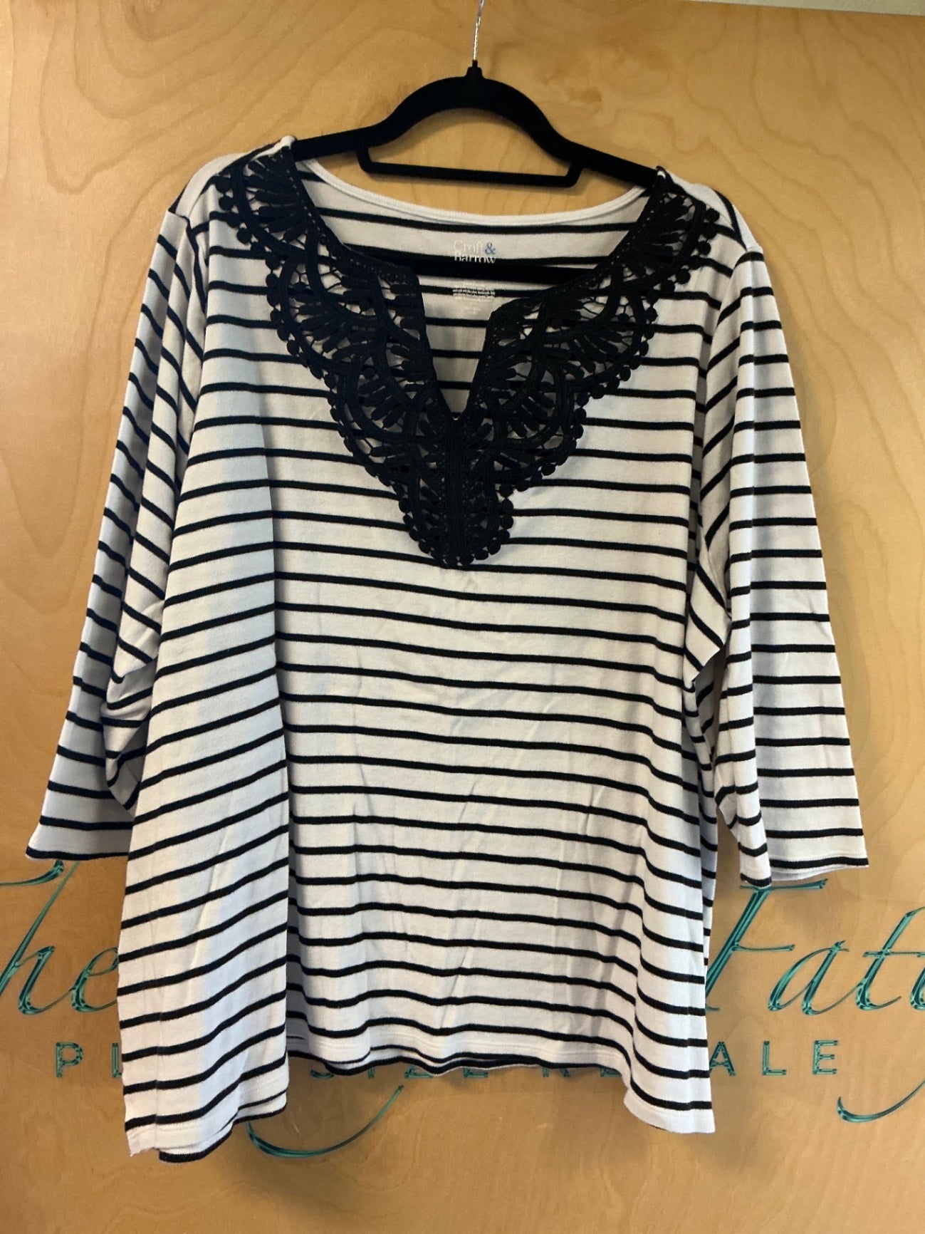 Croft & Barrow Blouse - White with black stripes - 3X