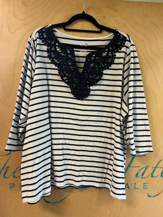 Croft & Barrow Blouse - White with black stripes - 3X