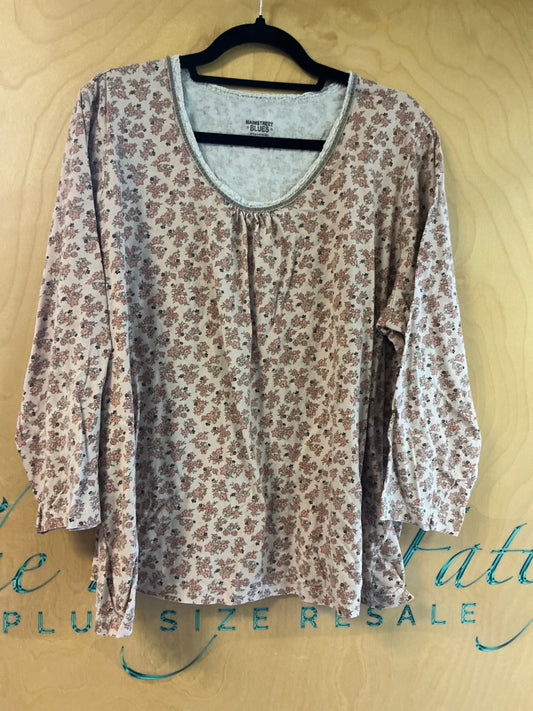 Mainstreet Blues Blouse - Beige with brown floral pattern - 2X