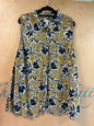 D&Co Sleeveless Blouse - Mustard yellow with black and white floral pattern - 5X