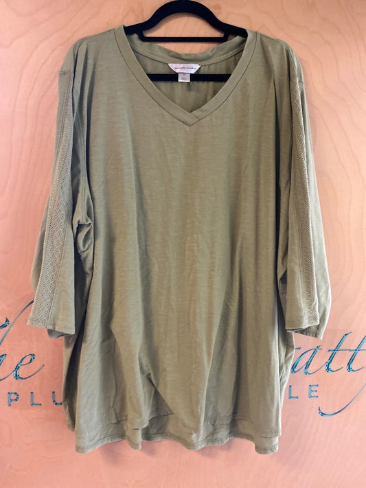 Christopher & Banks 3/4 Sleeve T-Shirt - Beige - 3X