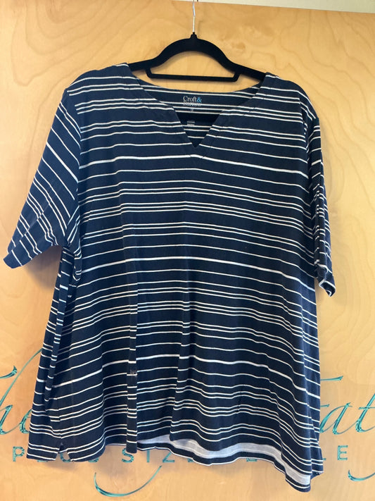 Croft & Barrow Blouse - Navy blue with white stripes - 3X
