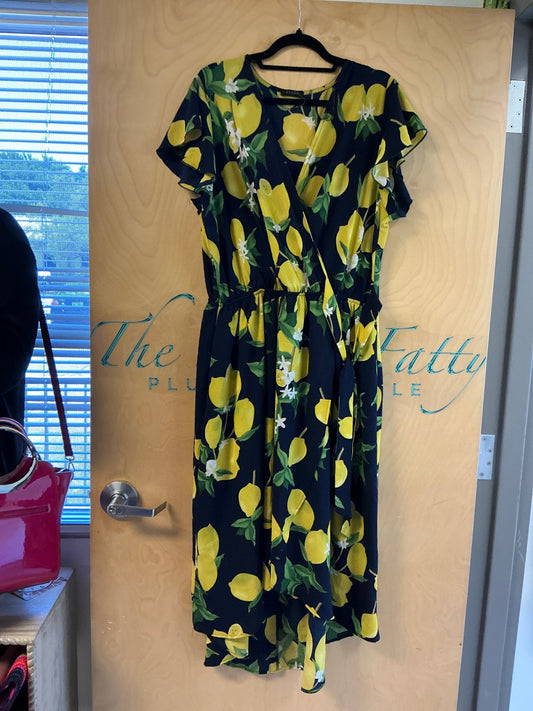 Scobe Dress - Navy blue with yellow and green - 3X