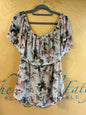 Blouse - Beige with pink, brown, and green floral pattern - XL