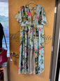 Shein Skirted Romper - Light blue with floral pattern (pink, green, black, white) - XL