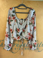 Rue 21 Cropped Blouse - Beige with red and green floral print - XL