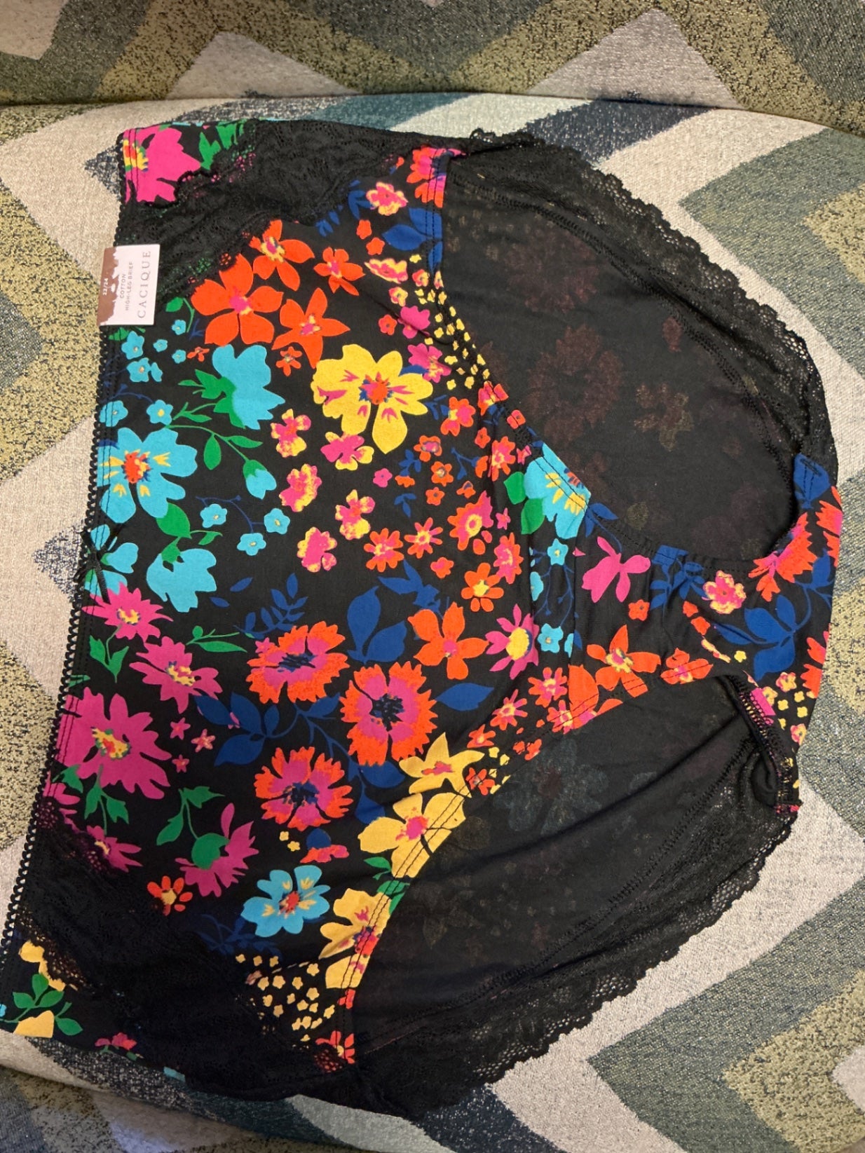 Lane Bryant Cacique Cotton High-Leg Brief - Black with multicolored floral print - 22/24 NWT