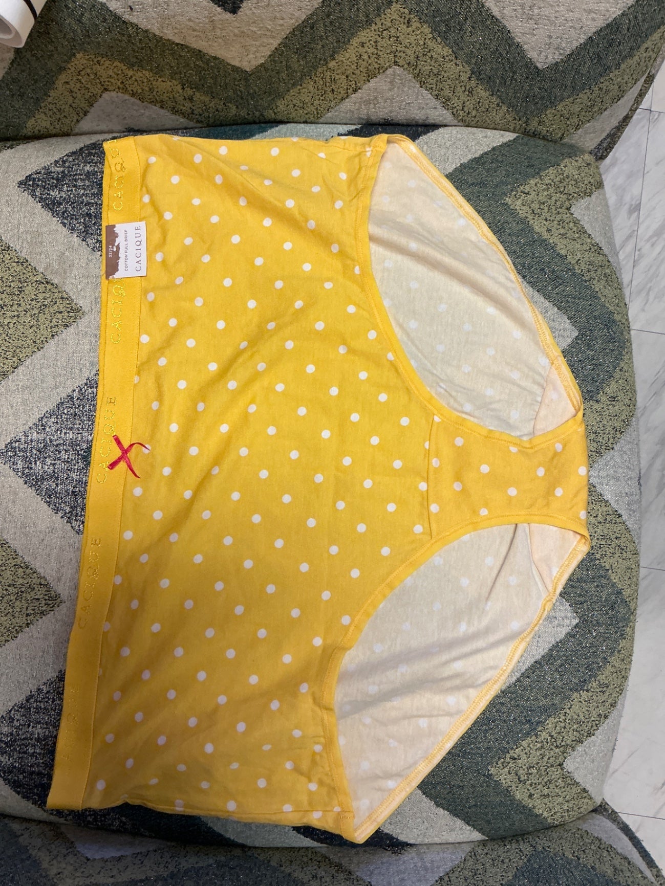 Lane Bryant Cacique Cotton Full Brief - Yellow with white polka dots - 22/24