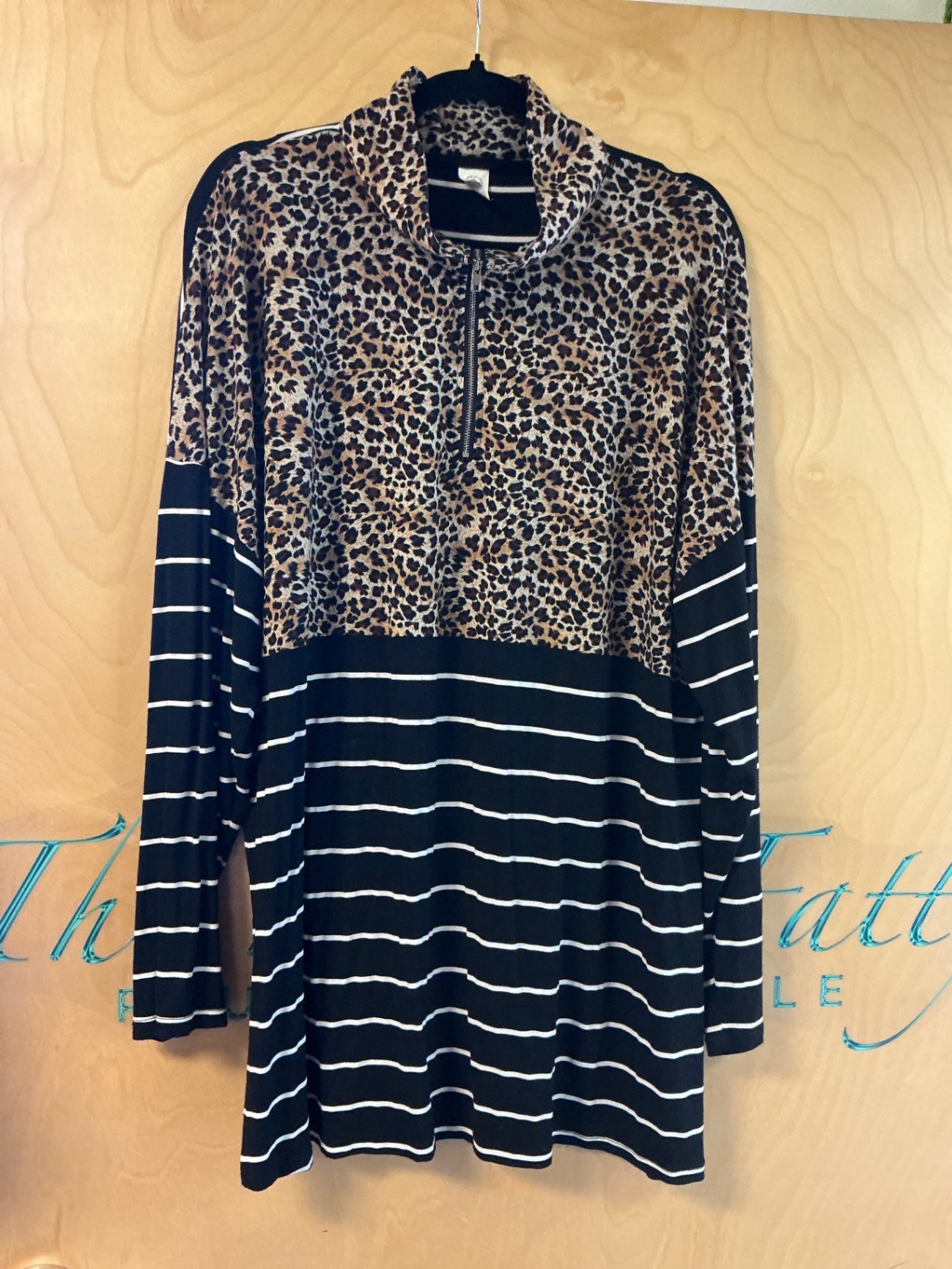 Sunshine & Rodeos Long Sleeve T-Shirt - Multicolor (Leopard print and Black with White Stripes) - 2X