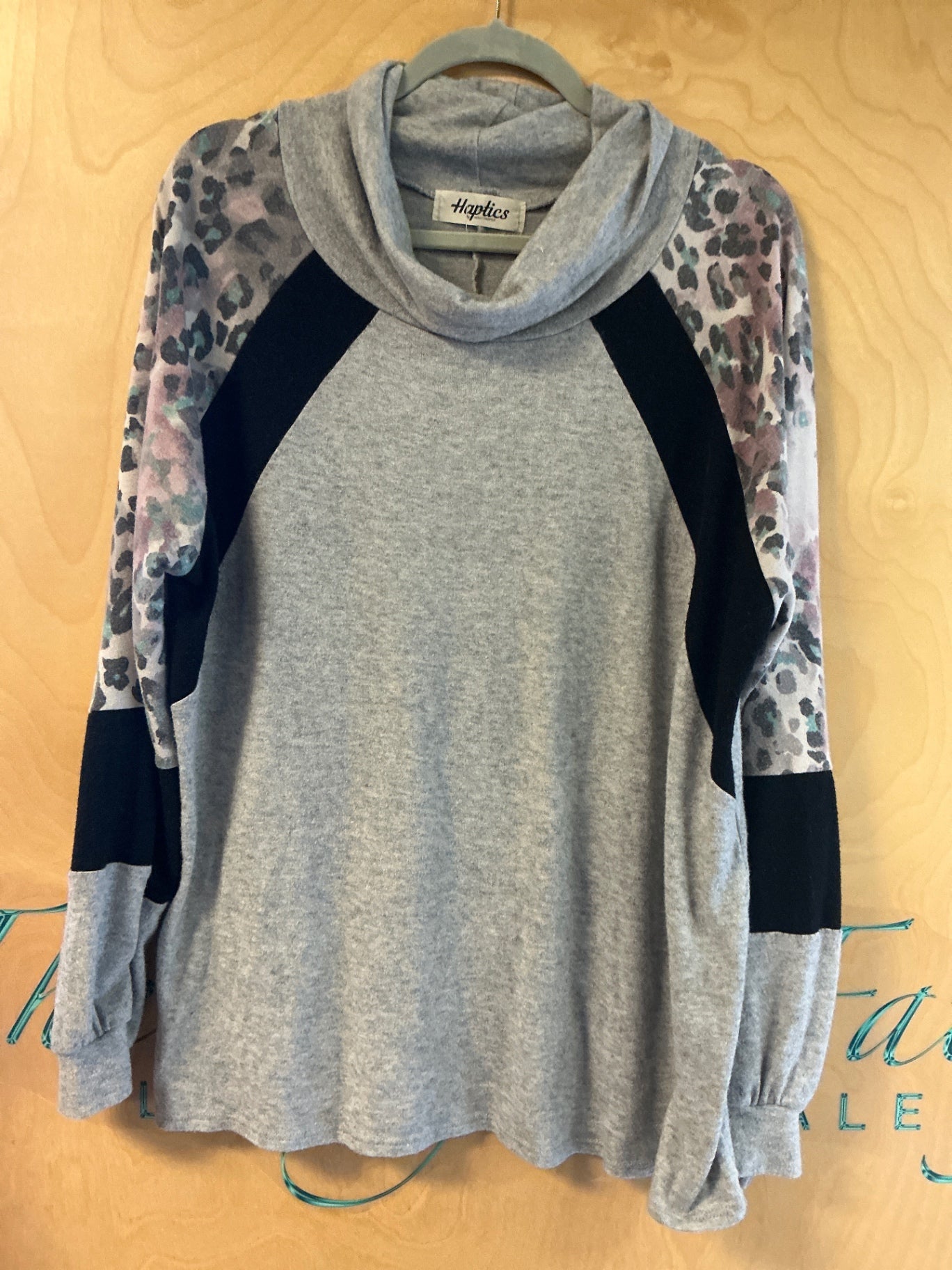 Haptics Long Sleeve T-Shirt - Grey w/ leopard print - 1X