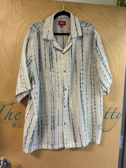 Stacy Adams Linen Button Down Shirt - Beige with black and white stripes - XXL
