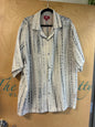Stacy Adams Linen Button Down Shirt - Beige with black and white stripes - XXL