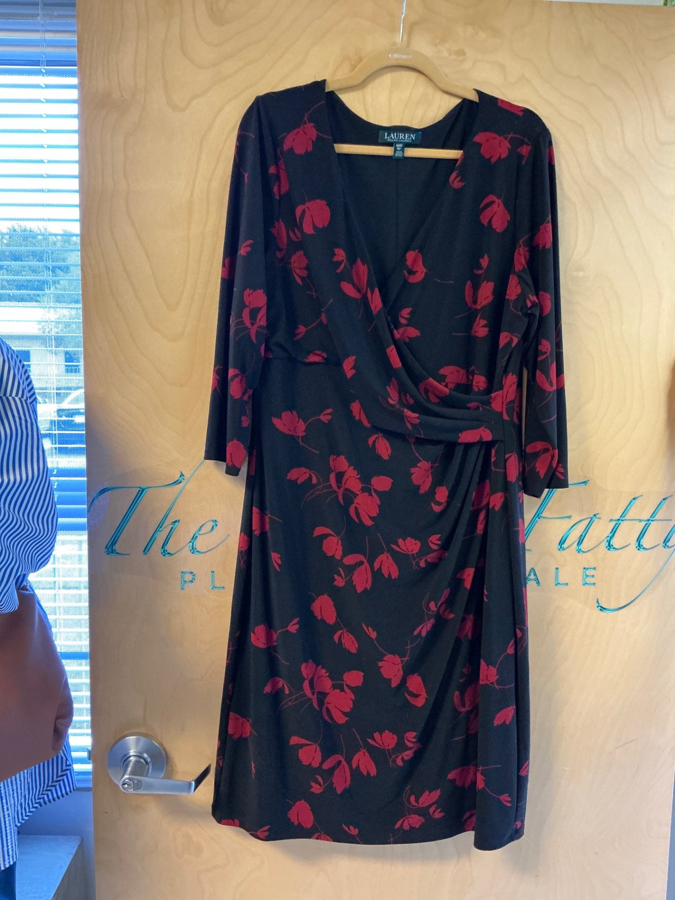 LAUREN Dress - Black with Red floral pattern - 16
