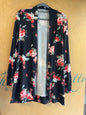 Cardigan - Black with pink and green floral pattern - 3X