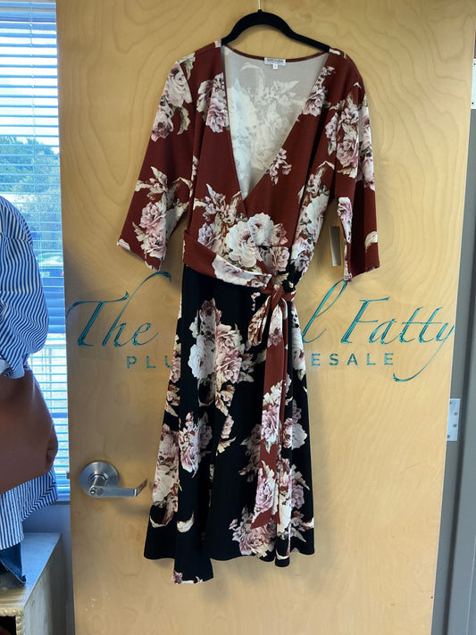 KIYONNA Wrap Dress - Brown and black with floral pattern - 1 NWT