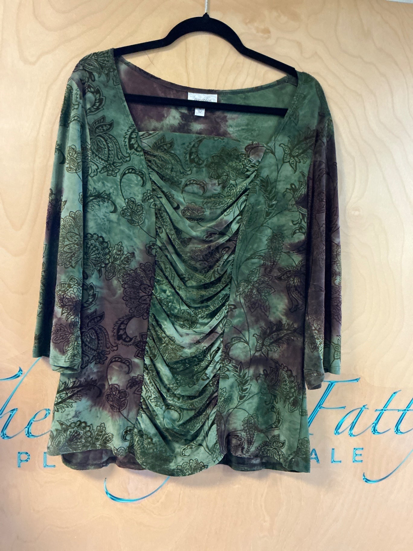 DressBarn Blouse - Green with dark floral patterns - 1X