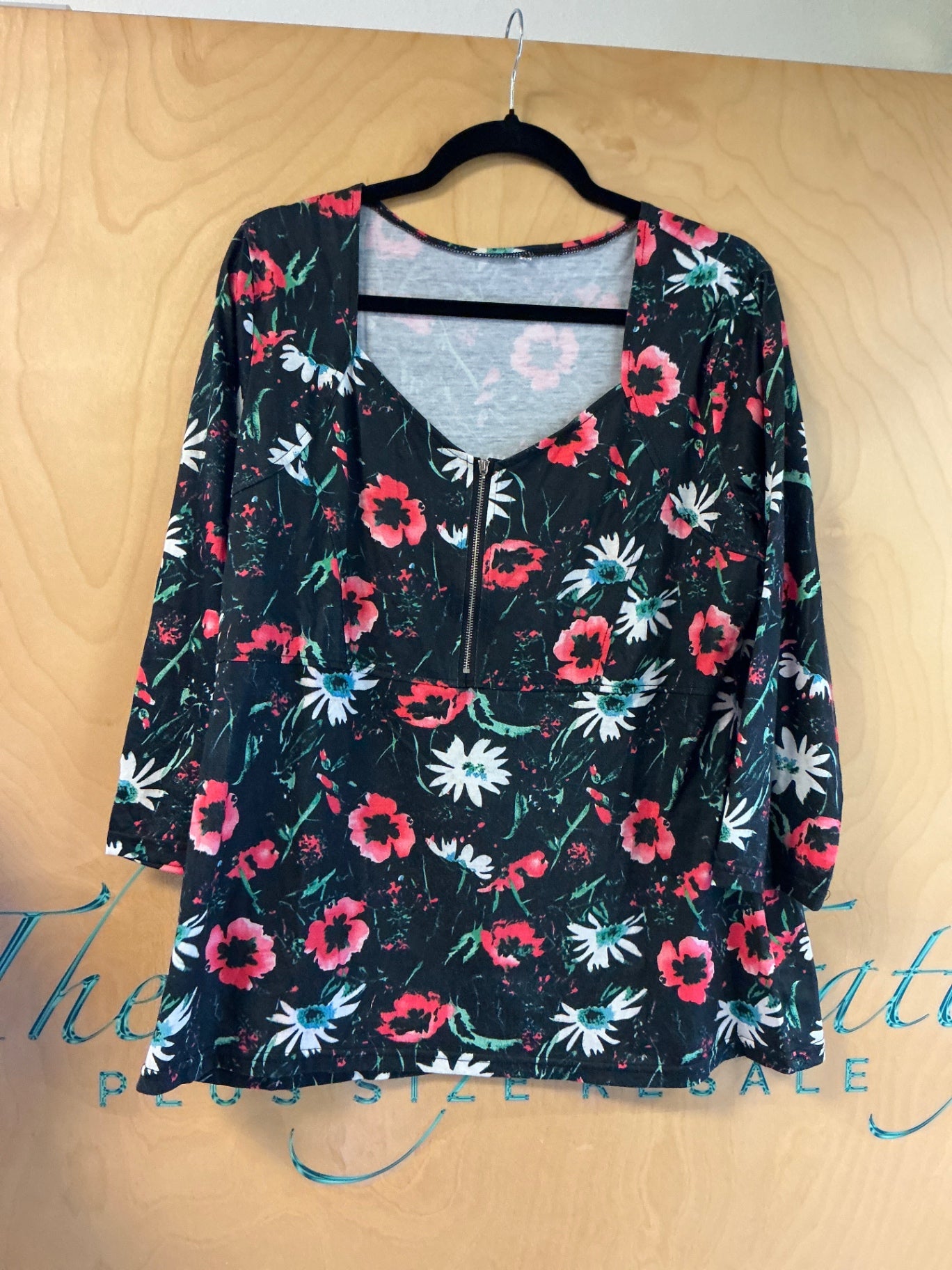 Blouse - Black with multicolored floral pattern - 2XL