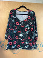Blouse - Black with multicolored floral pattern - 2XL