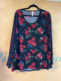 LuLaRoe Long Sleeve T-Shirt - Black with Red, Blue, and Green floral pattern - 2XL NWOT