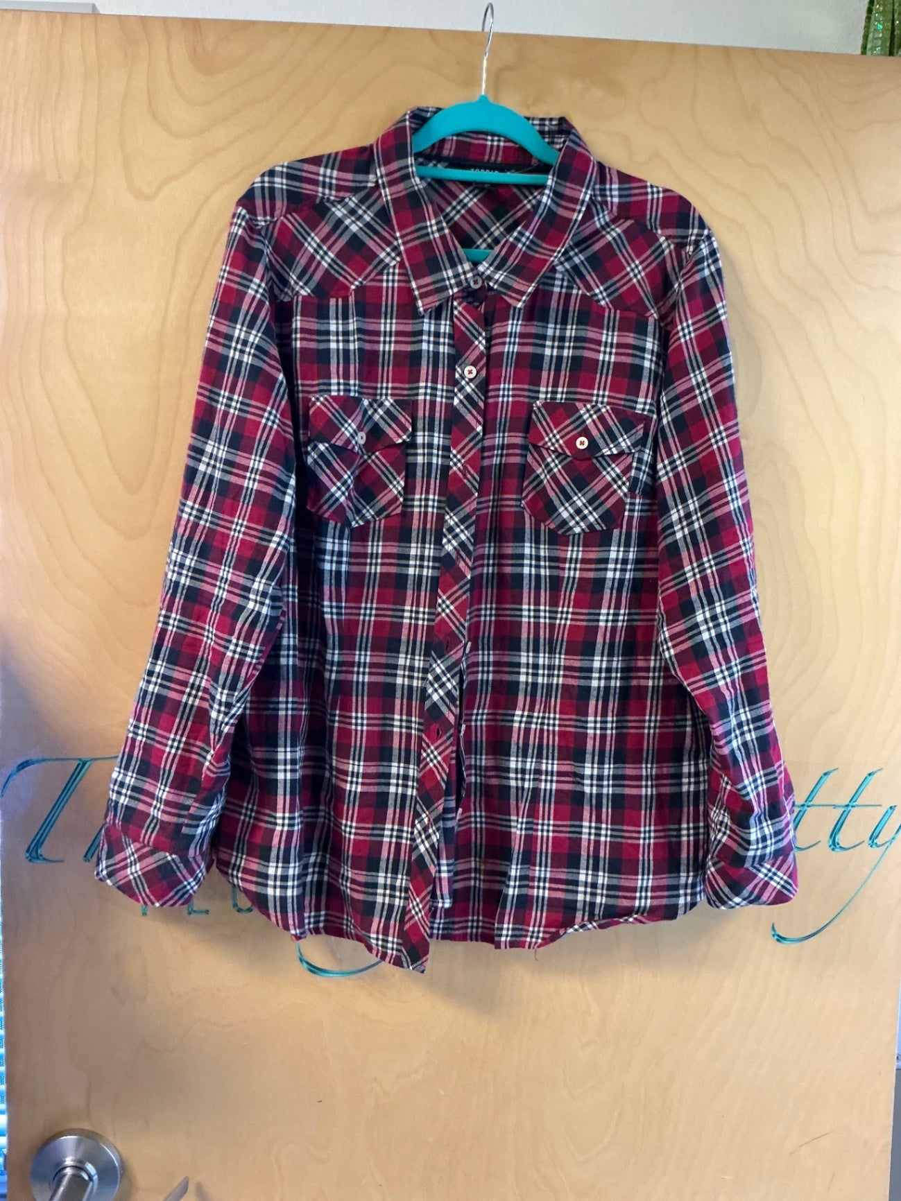 Torrid Long Sleeve Button Up Shirt - Red and black plaid - 2
