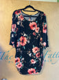 Johnny Blouse - Black with pink and white floral pattern - XXL