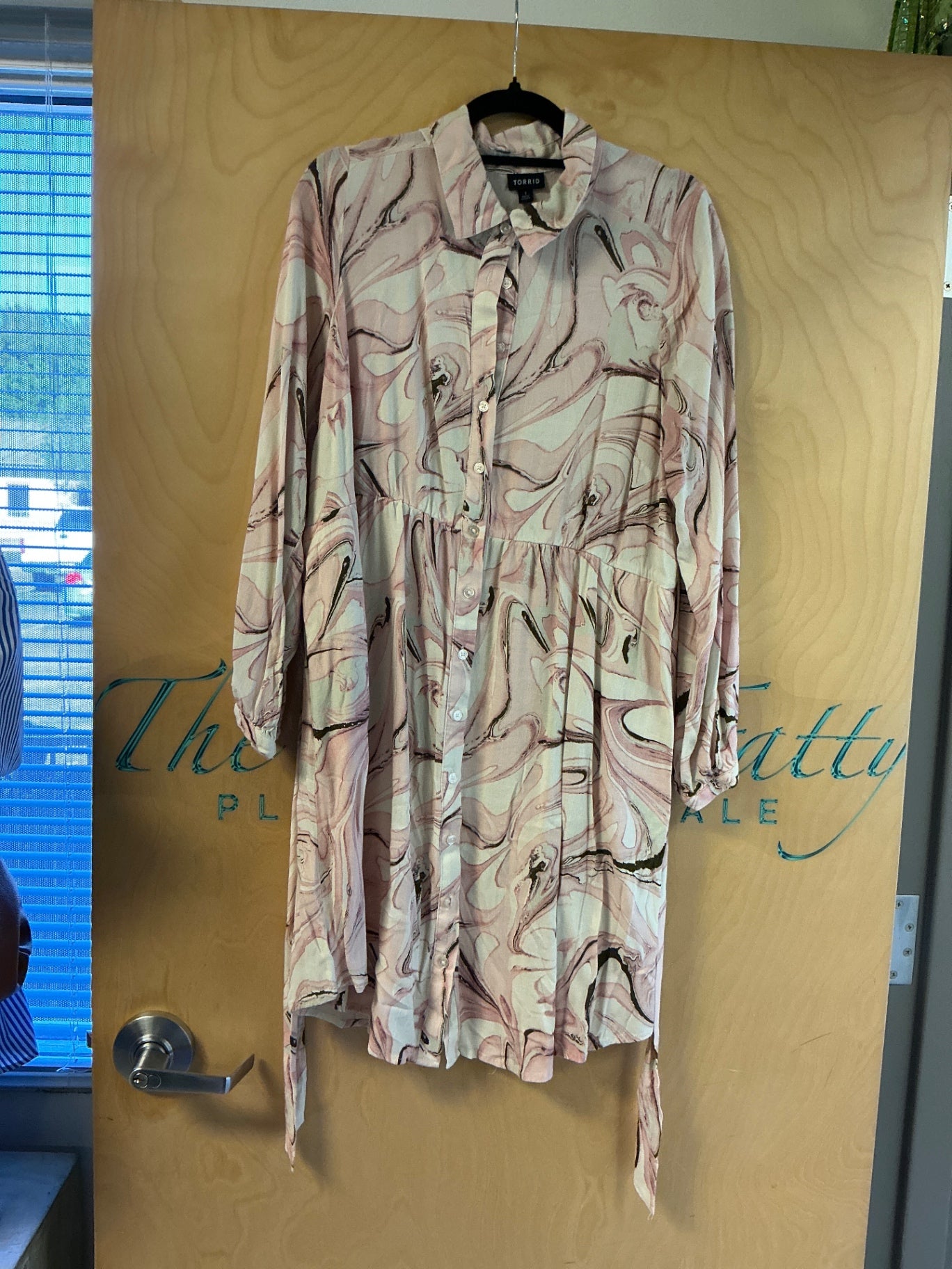 TORRID Dress - Beige with pink, black, and white marbled pattern - 1